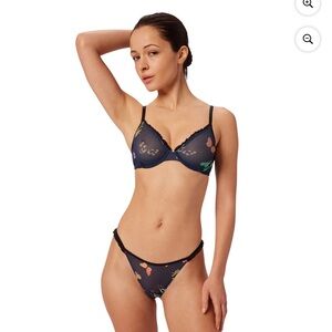 Size plus Sheer Butterfly Underwire Bra in Navy with Multicolor Accents